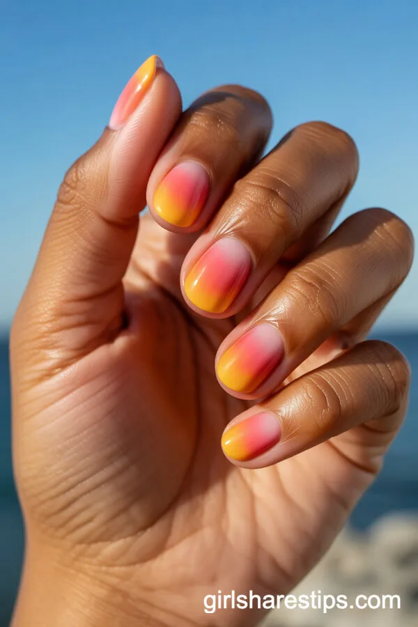 Sunset Ombre Short Round Nails