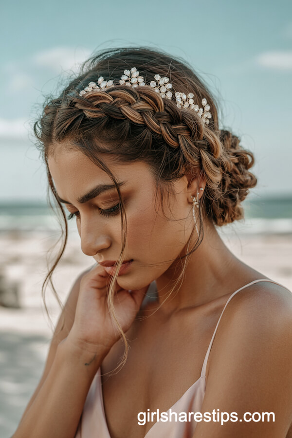 Crown Braid Updo with Jewel Pins