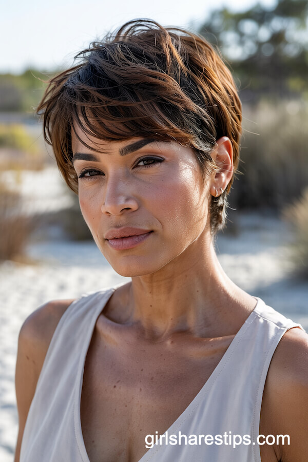 Chic Textured Pixie Cut with Sunlit Highlights
