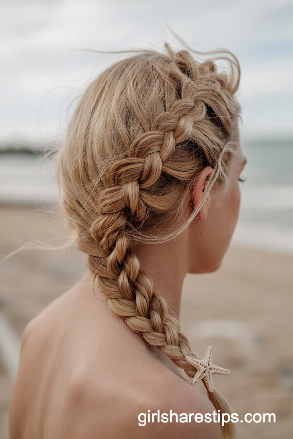 Elegant Fishtail Braid with Starfish Pin