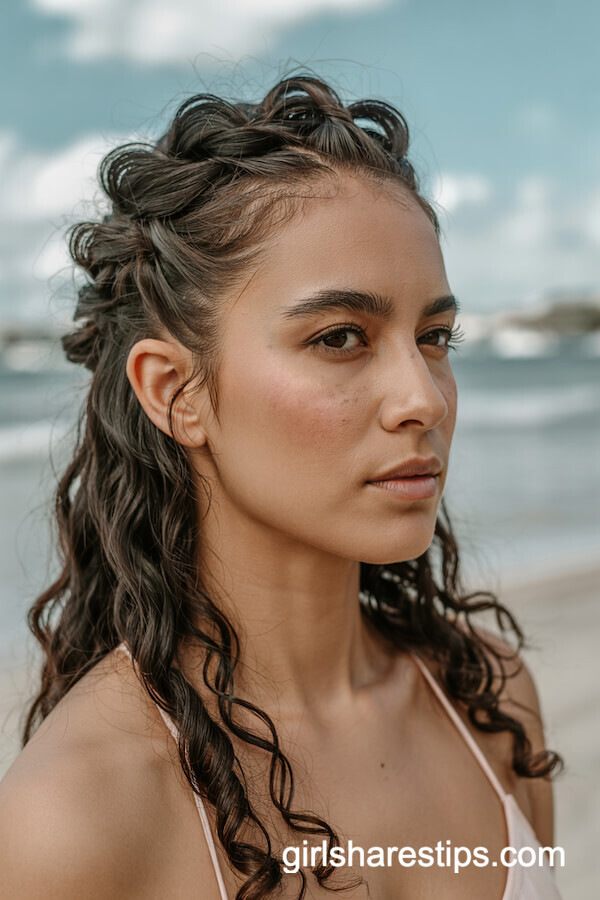 Half-Up Twisted Crown with Loose Curls