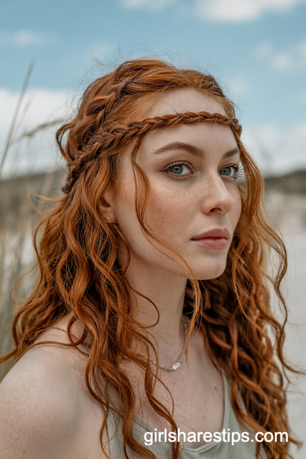 Braided Halo with Soft Beach Curls