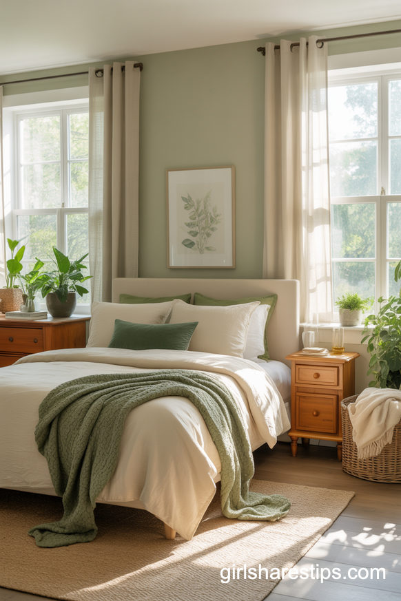 Nature-Inspired Green Bedroom with Soothing Sage Tones