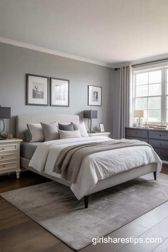 Chic Gray and White Bedroom with Timeless Appeal