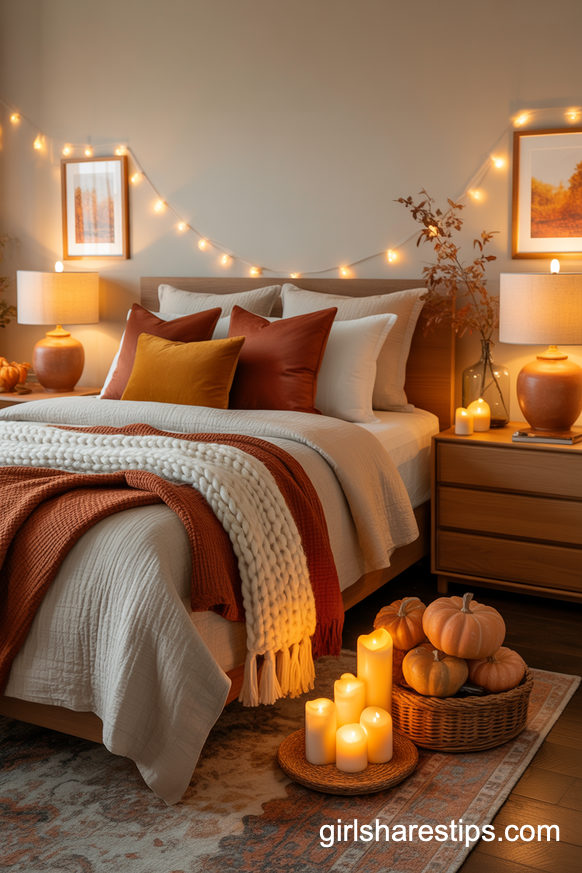 Cozy Early-Fall Bedroom Layers in Warm Autumn Tones