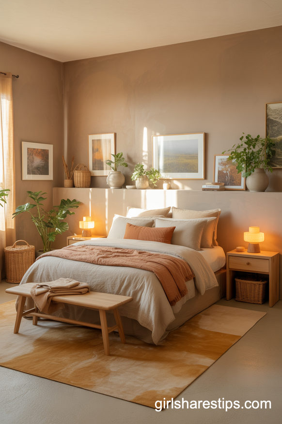 Earth-Tone Nature-Inspired Bedroom with Layered Textures