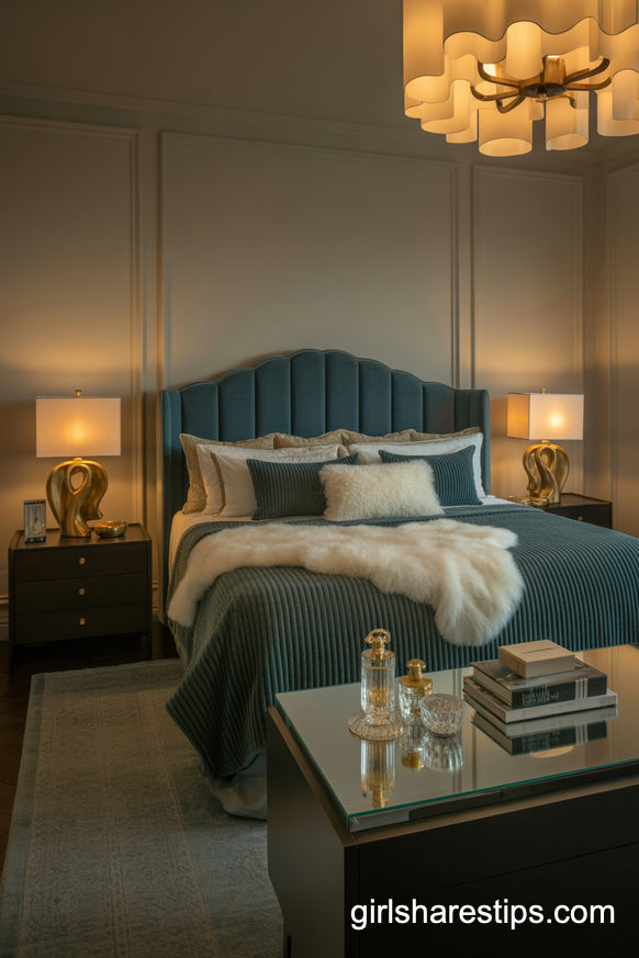 Luxurious Jewel-Tone Bedroom with Subtle Glamour