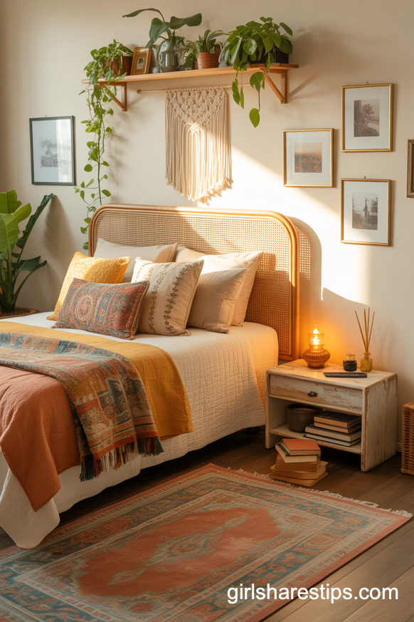 Boho-Chic Bedroom with Collected Textiles and Warm Character