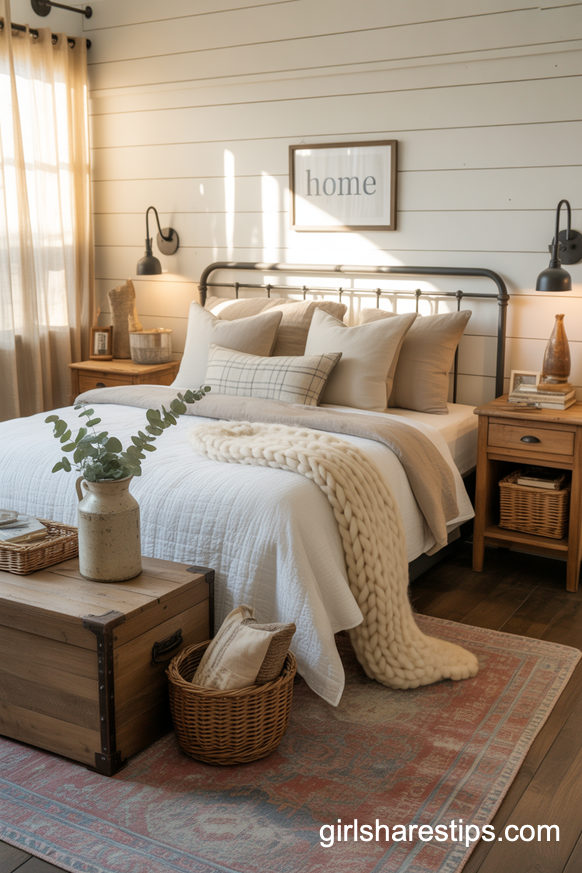 Modern Farmhouse Bedroom with Cozy Rustic Layers