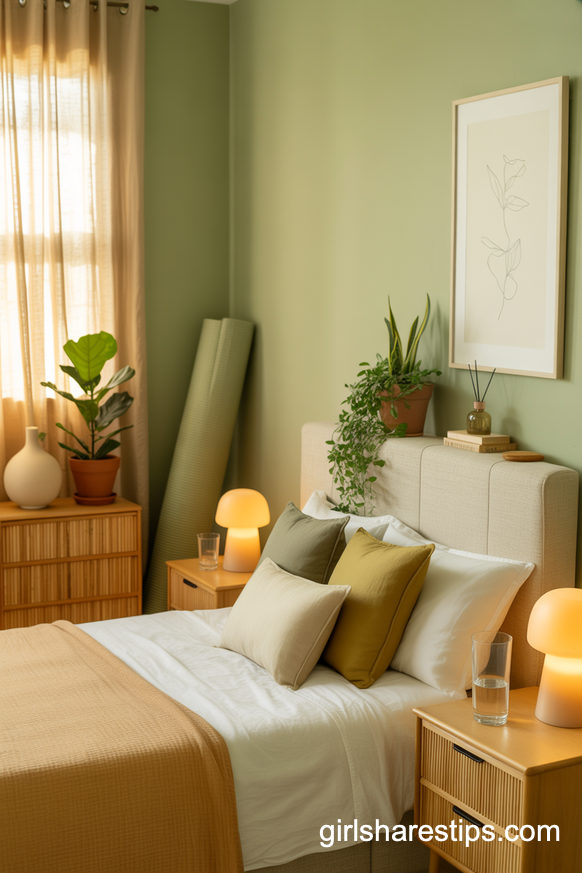 Serene Sage Green Bedroom with Wellness-Inspired Details