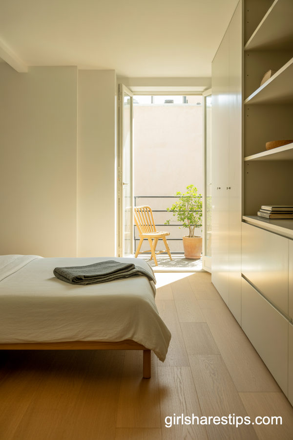 Scandinavian Small Bedroom with Minimal Balcony Charm