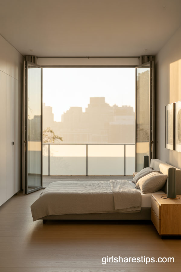 Modern Minimalist Bedroom with Full-Height Balcony Glass
