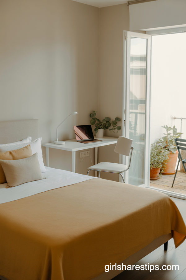 Bedroom with Balcony and Cozy Home Office Nook