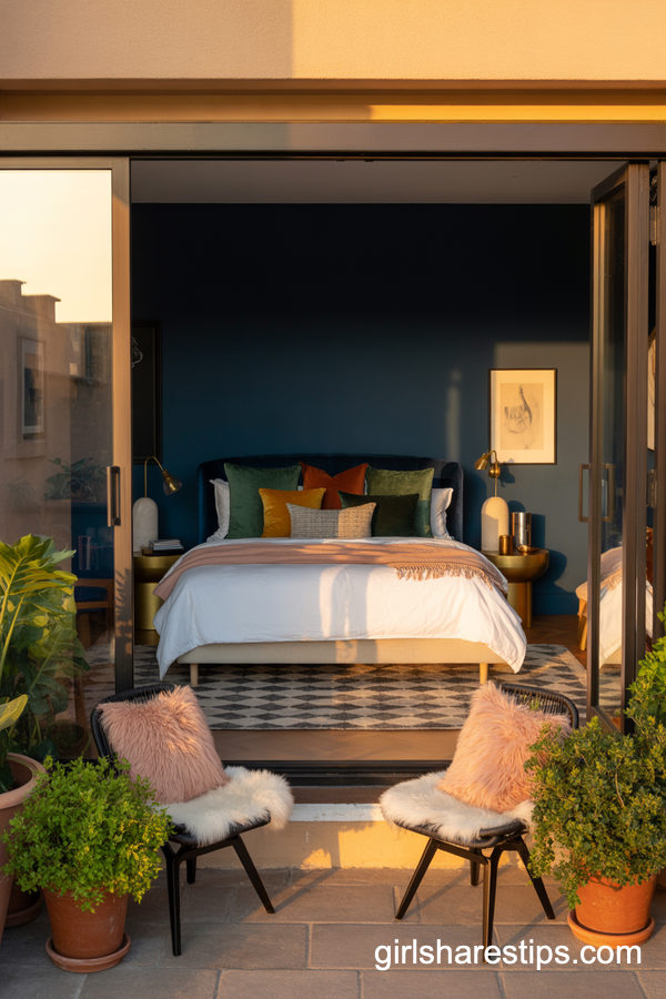 Bold Accent Bedroom with Colorful Balcony Escape