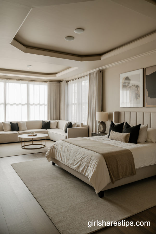 Primary Bedroom Suite With An L-Shaped Sectional Sitting Area
