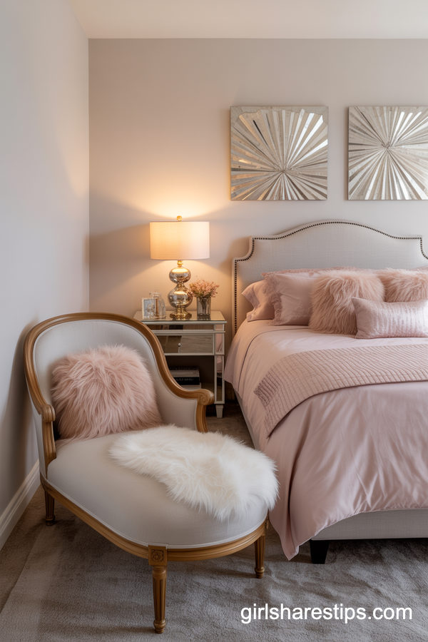 Glam Small Bedroom With A Chic Chaise Lounge
