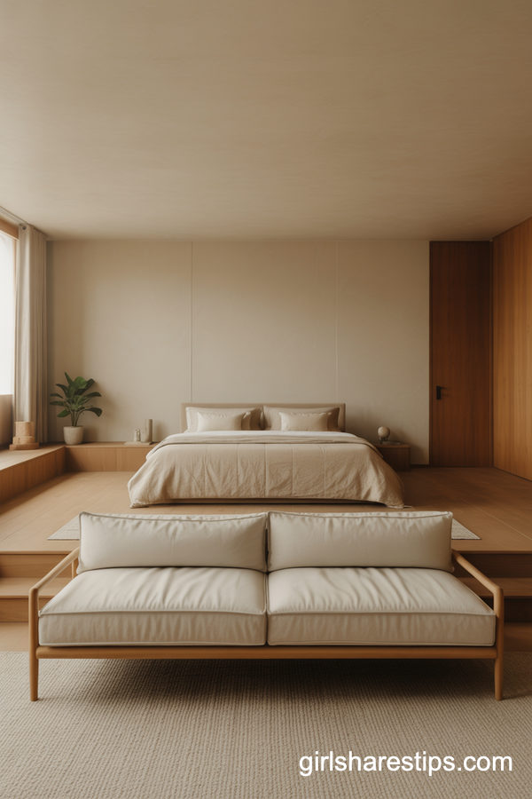 Japandi Bedroom With A Minimal Low-Profile Sofa