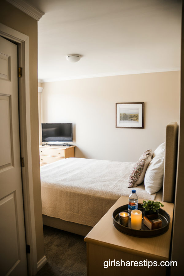 Hotel-Inspired Guest Bedroom with TV Above Petite Dresser