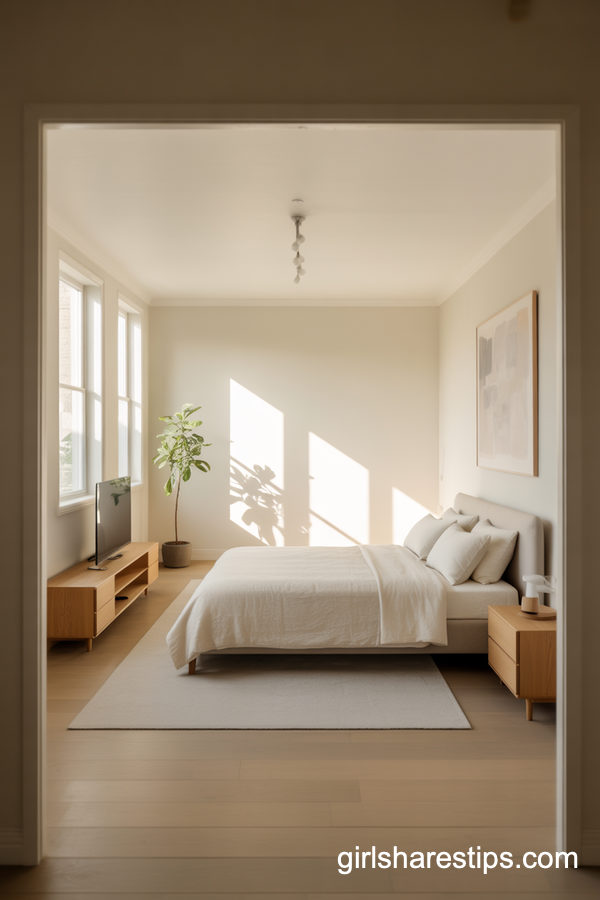Minimal Scandinavian Bedroom with Low Console TV