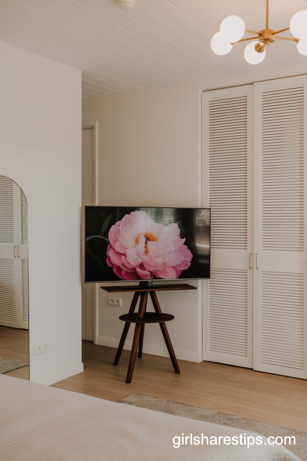 Minimalist Bedroom with Tripod TV as Design Statement