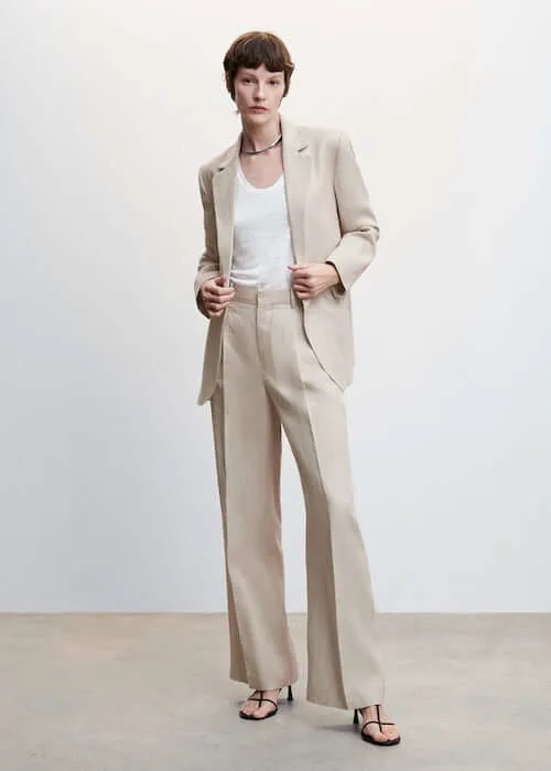 beige blazer and beige pants