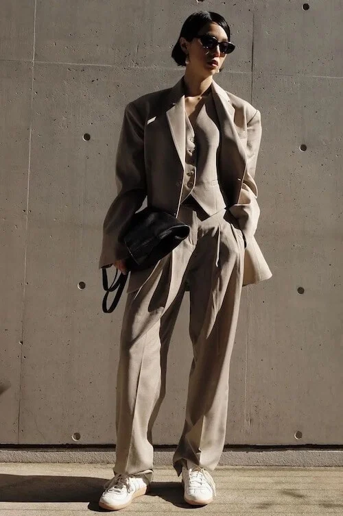 beige blazer suit