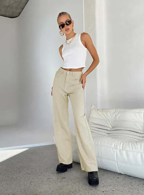 Beige Casual Trouser Classy Business Outfits Ideas With White Shirt