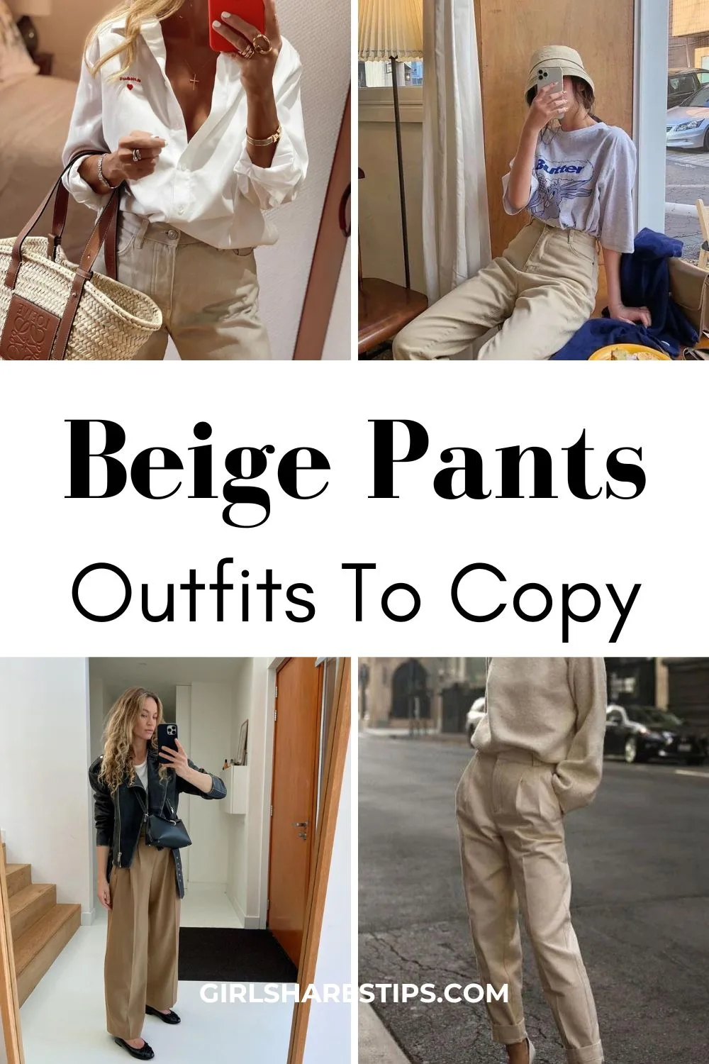 beige pants outfit ideas collage