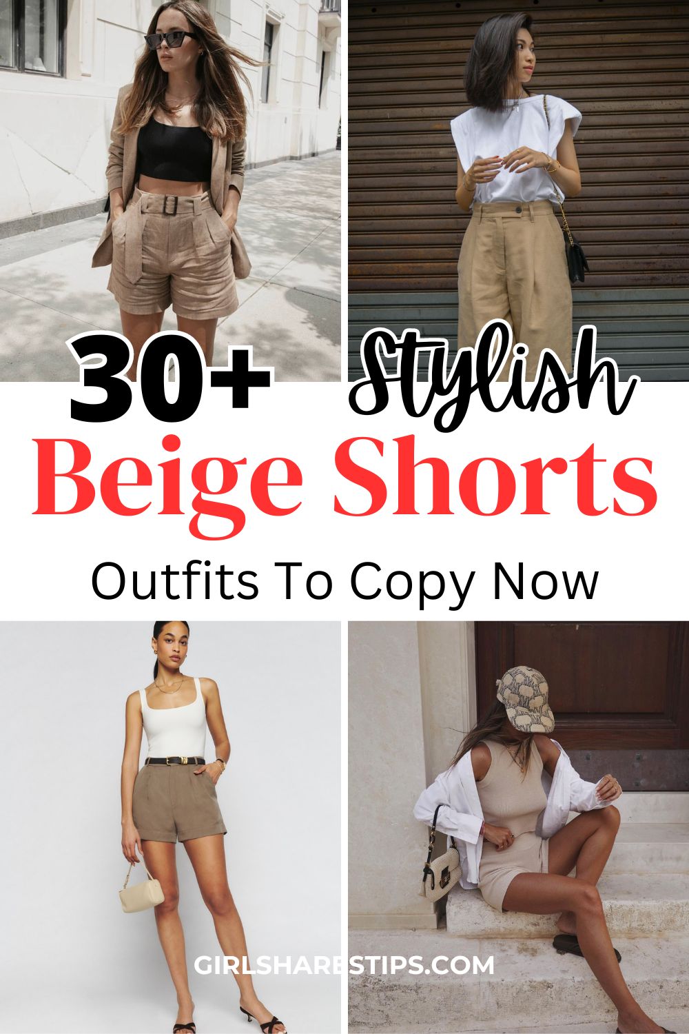 beige shorts outfit ideas collage