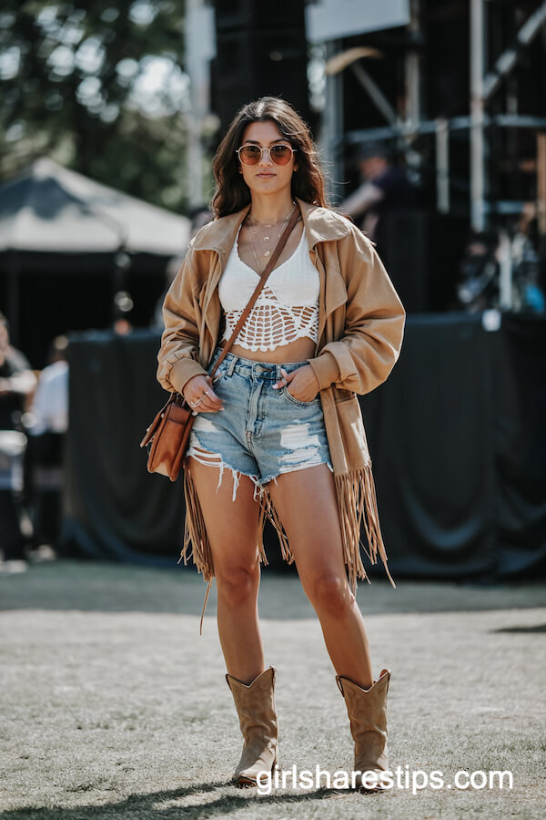 Crochet Crop Top & Distressed Shorts Boho Vibe