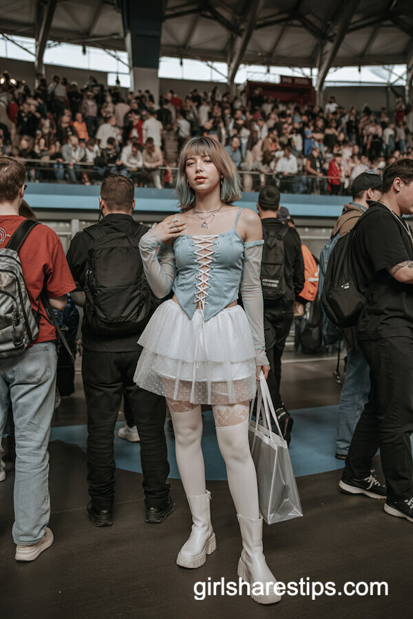 Blue Corset Top & White Tutu Skirt Concert Outfit