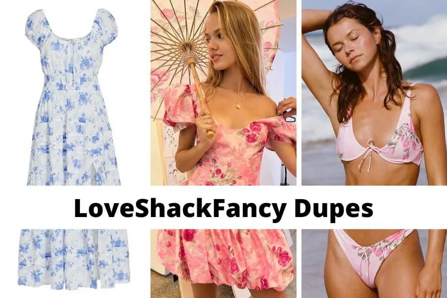 collage of Love Shack Fancy dupes
