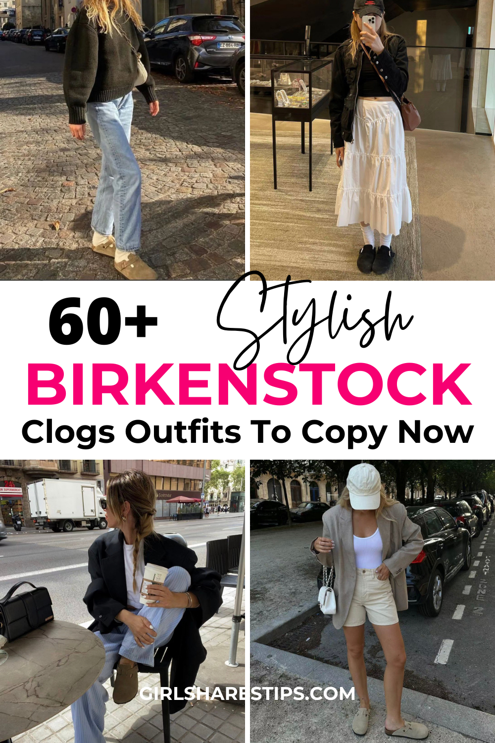 birkenstock clogs outfits collage