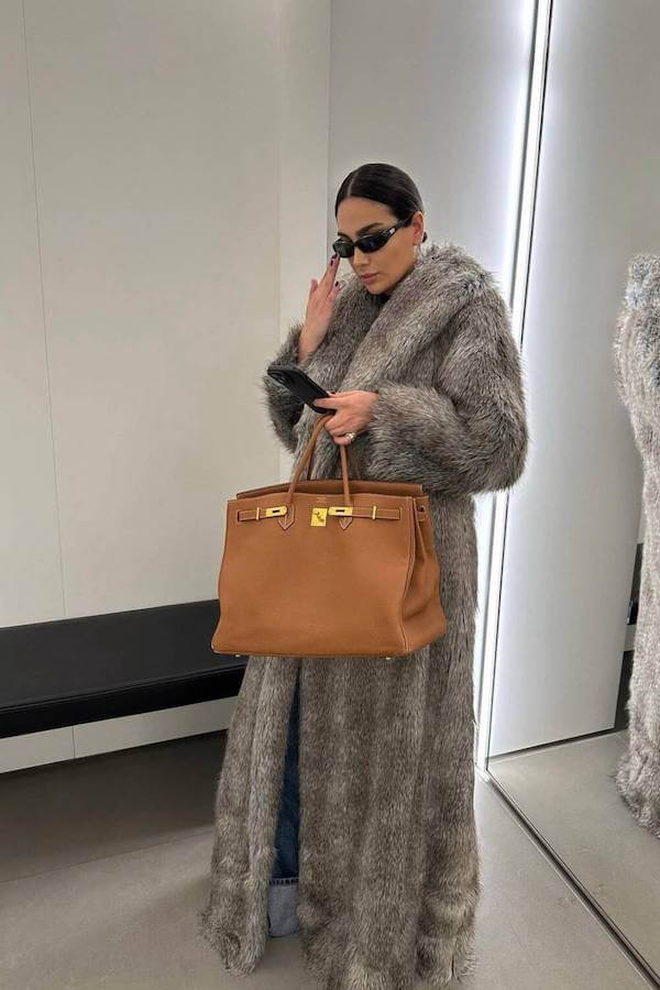 Glam Faux Fur Coat Birkin Mom Aesthetic Outfit