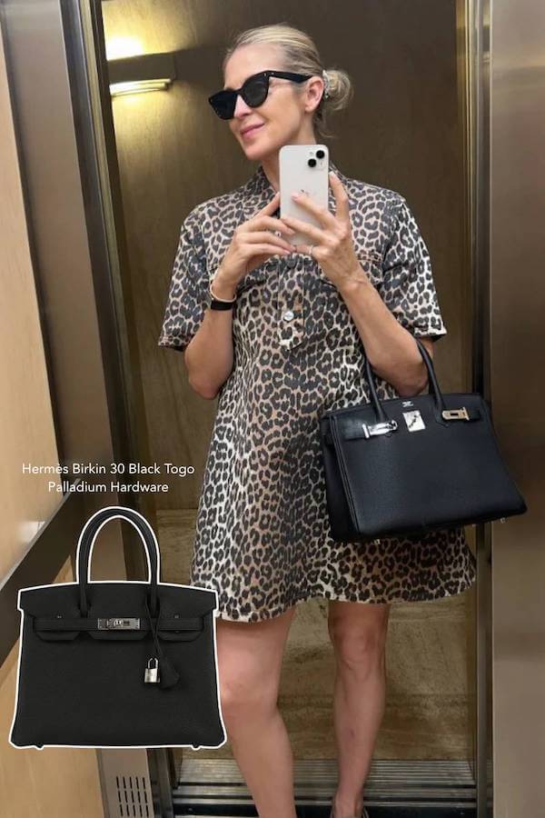 Leopard Dress Birkin Mom Aesthetic Outfit with Black Bag