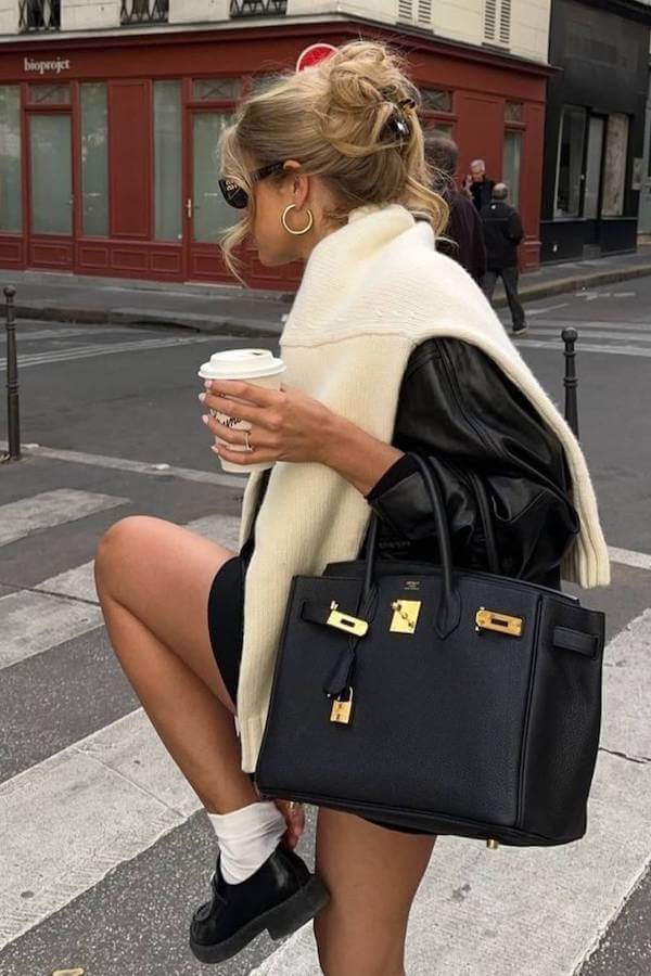 Effortless Sweater and Mini Skirt Birkin Mom Aesthetic Outfit