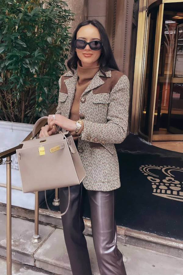 Sophisticated Tweed and Leather Birkin Mom Aesthetic Outfit