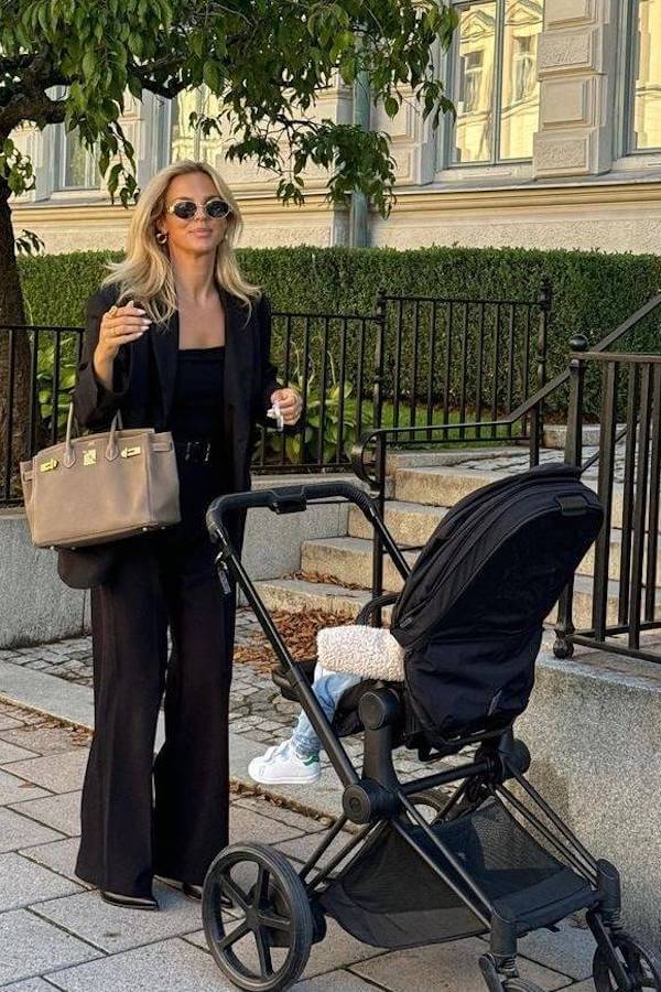 Power Suiting Birkin Mom Aesthetic Outfit with Gray Bag