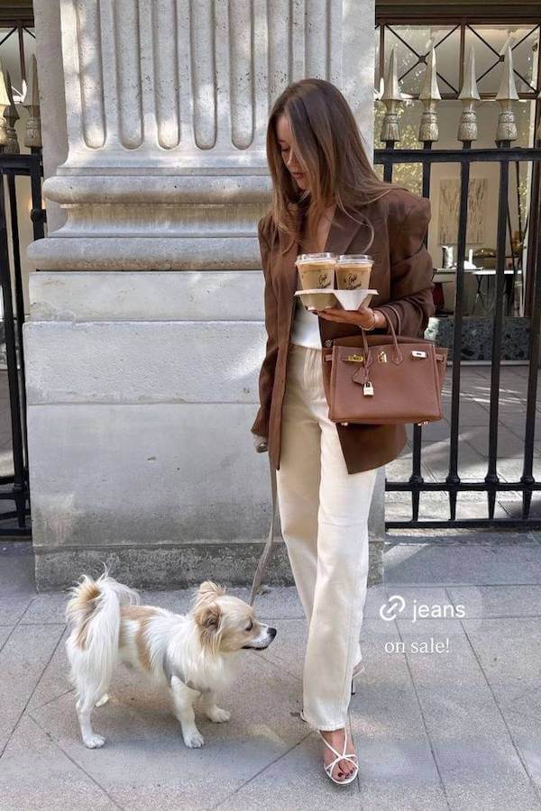 Casual Earth Tones Birkin Mom Aesthetic Outfit with Brown Bag