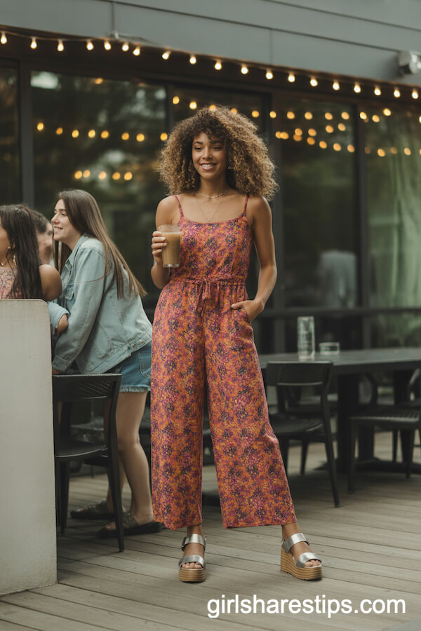 Bright Patterned Jumpsuit With Platform Sandals