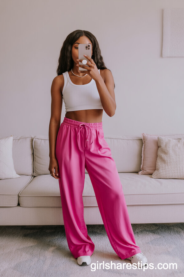 Statement Pants and White Crop Top For Birthday Glam