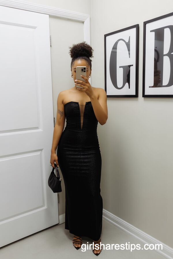 Black Velvet Strapless Maxi Dress