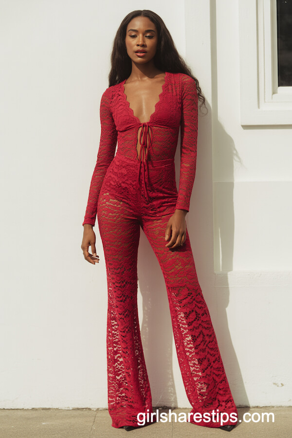 Red Lace Plunge Jumpsuit