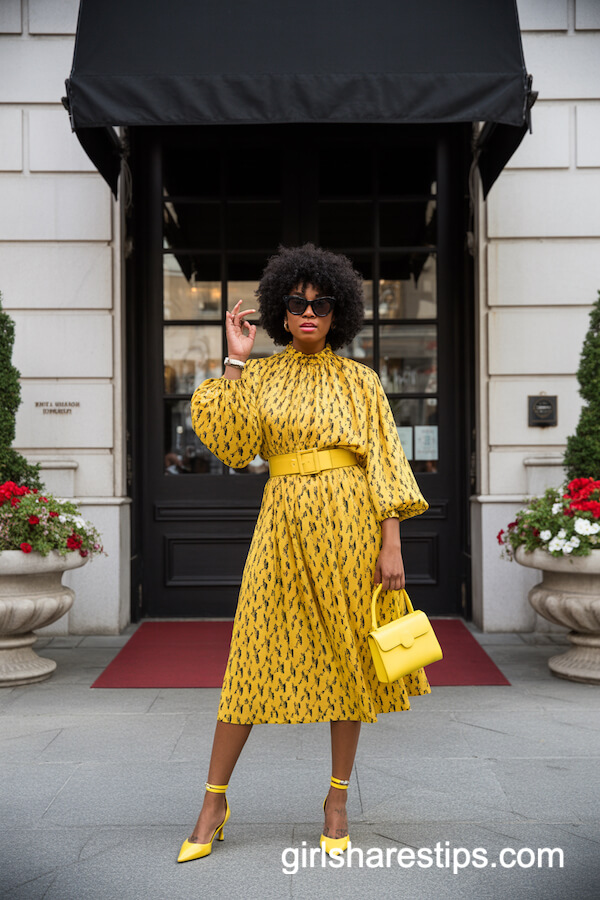 Bold Yellow Print Midi Dress