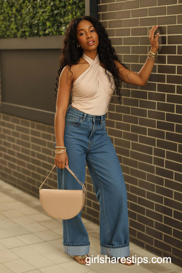 Halter Top and Wide-Leg Jeans