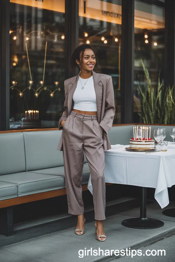 Cropped Blazer and Relaxed-Fit Trousers Ensemble