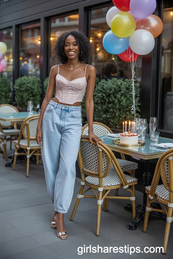 Corset Crop Top and Baggy Jeans for a Trendy Birthday Look