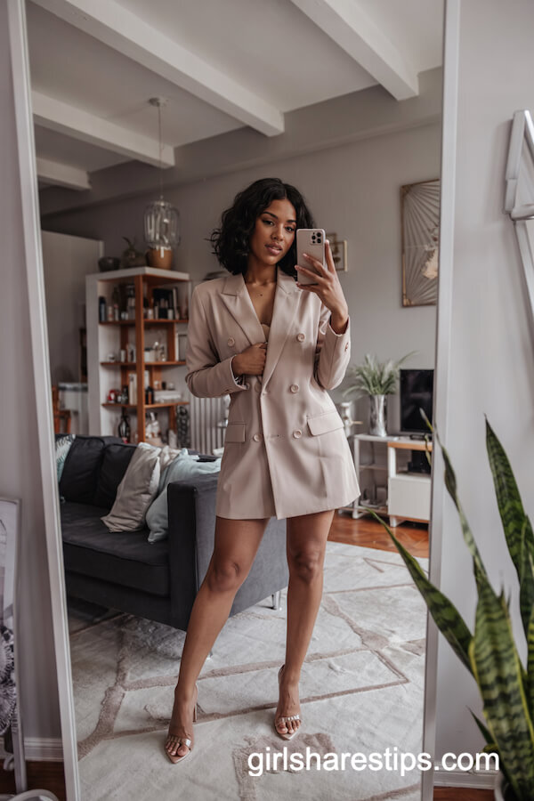 Blush Pink Blazer Dress with Stiletto Heels