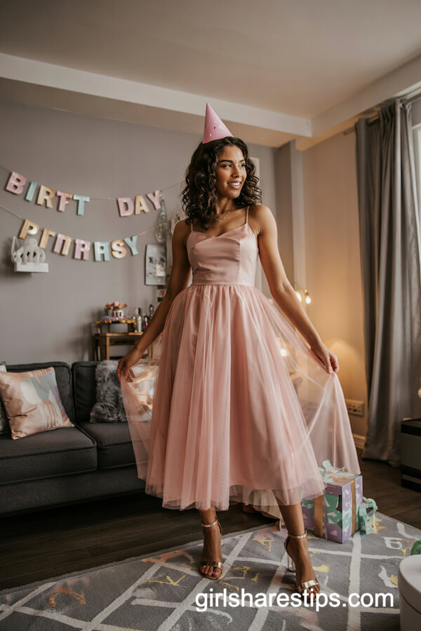 Pastel Pink Tulle Midi Dress