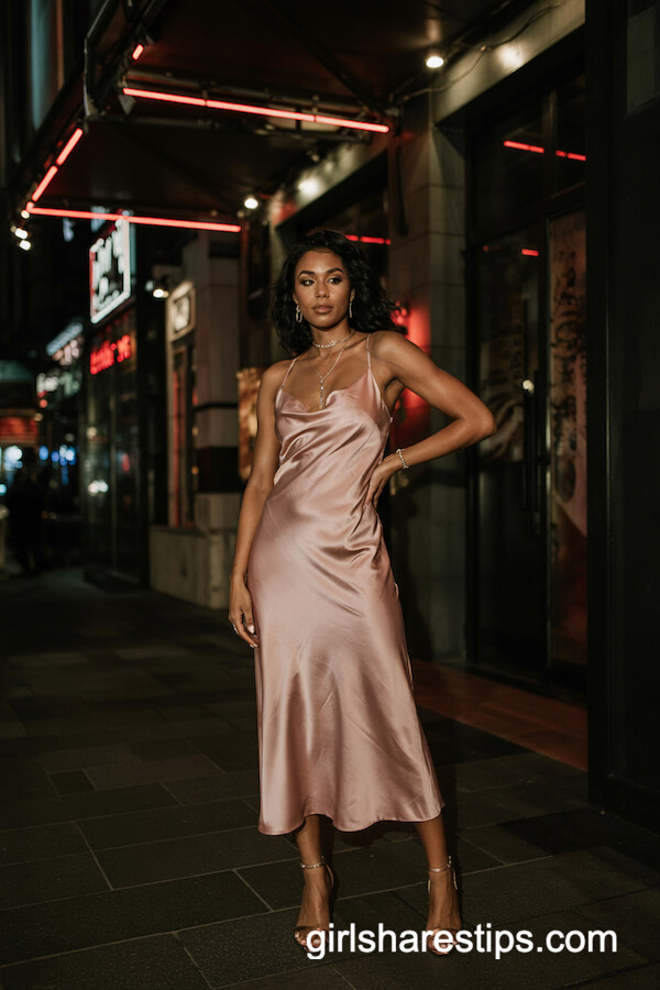 Pink Satin Slip Dress with Strappy Heels